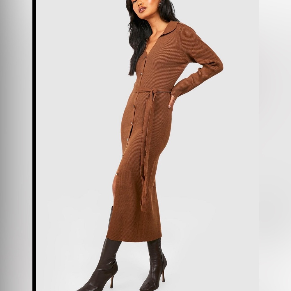 Boohoo Button Front Knitted Midi dress